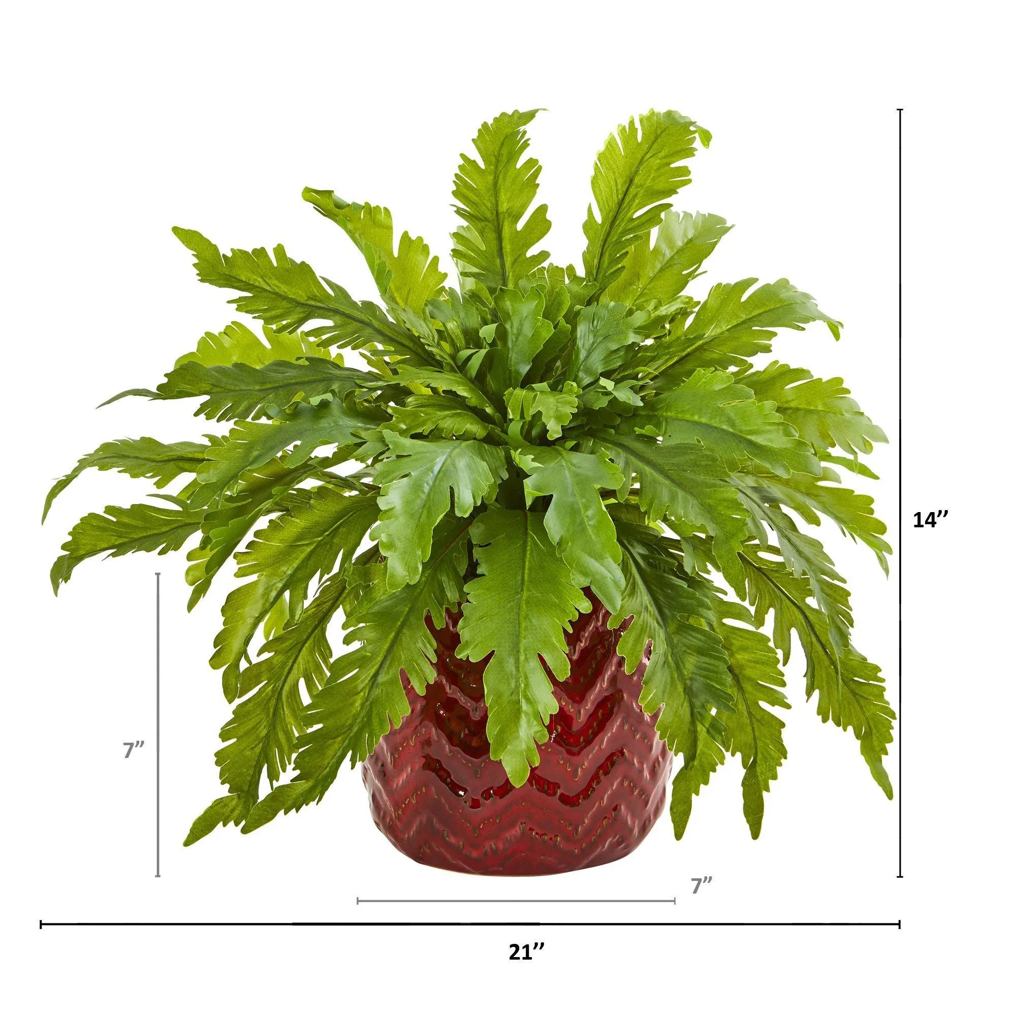 14” Fern Artificial Plant in Red Vase