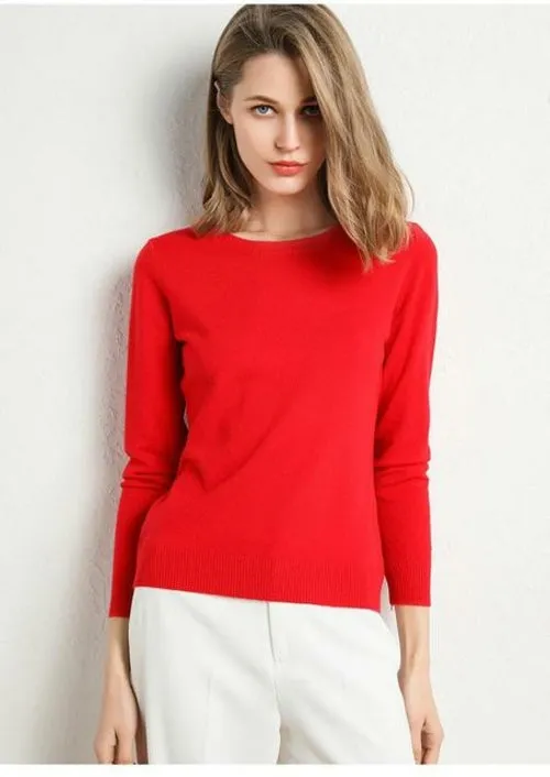 2020 Female Slim O-neck Pullover Cashmere Wool Blending Sweater Autumn