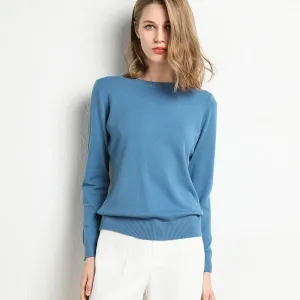 2020 Female Slim O-neck Pullover Cashmere Wool Blending Sweater Autumn