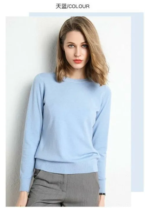 2020 Female Slim O-neck Pullover Cashmere Wool Blending Sweater Autumn