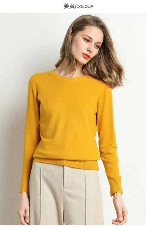 2020 Female Slim O-neck Pullover Cashmere Wool Blending Sweater Autumn