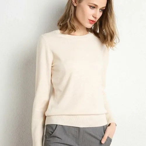 2020 Female Slim O-neck Pullover Cashmere Wool Blending Sweater Autumn