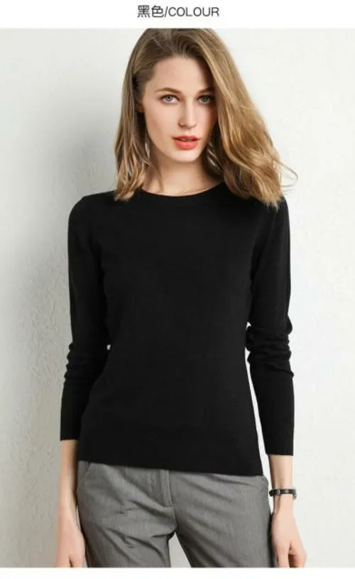 2020 Female Slim O-neck Pullover Cashmere Wool Blending Sweater Autumn