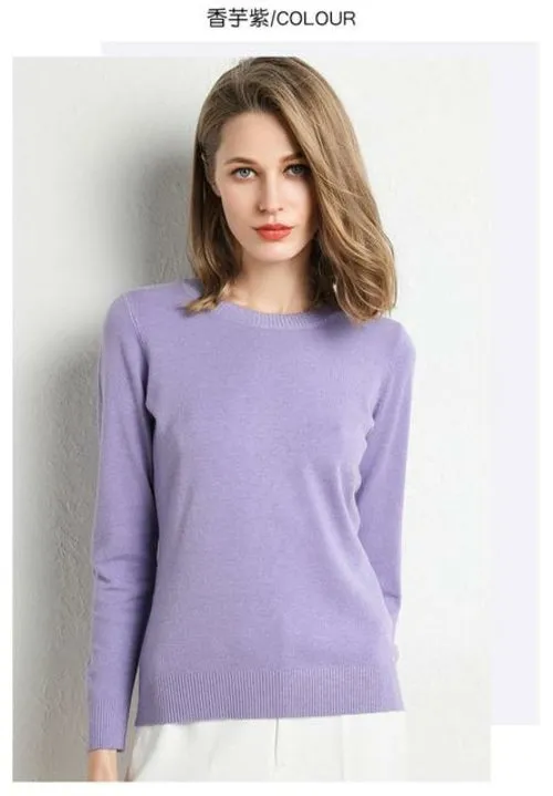 2020 Female Slim O-neck Pullover Cashmere Wool Blending Sweater Autumn