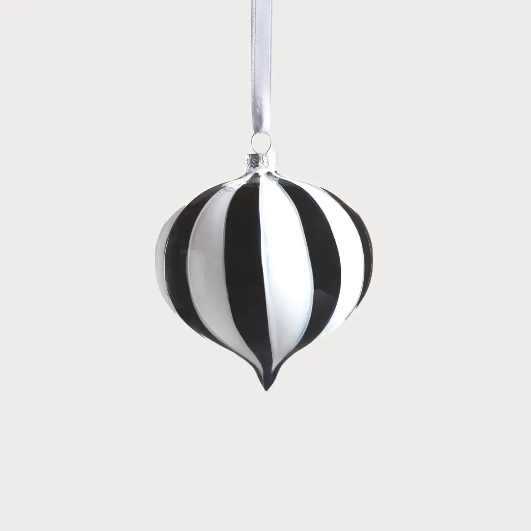 4" Twilight Black & White Stripe Glass Ornament