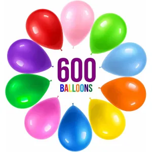 600 Party Balloons, 12 Inch - 10 Balloons Assorted Colors Rainbow - Balloons