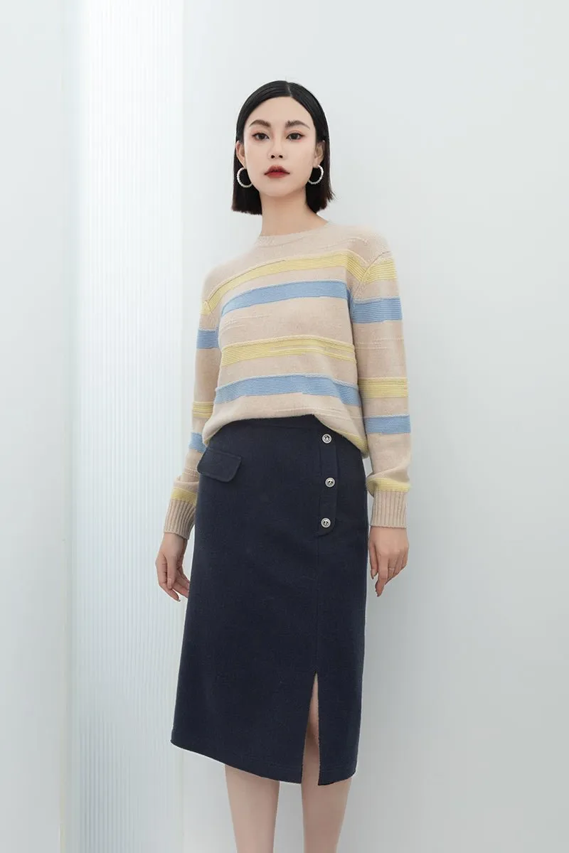 Apricot Striped Wool Sweater