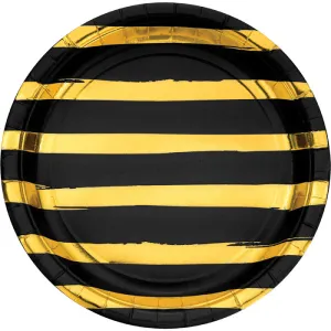 Black & Gold Foil Striped Paper Plates (8/Pkg)