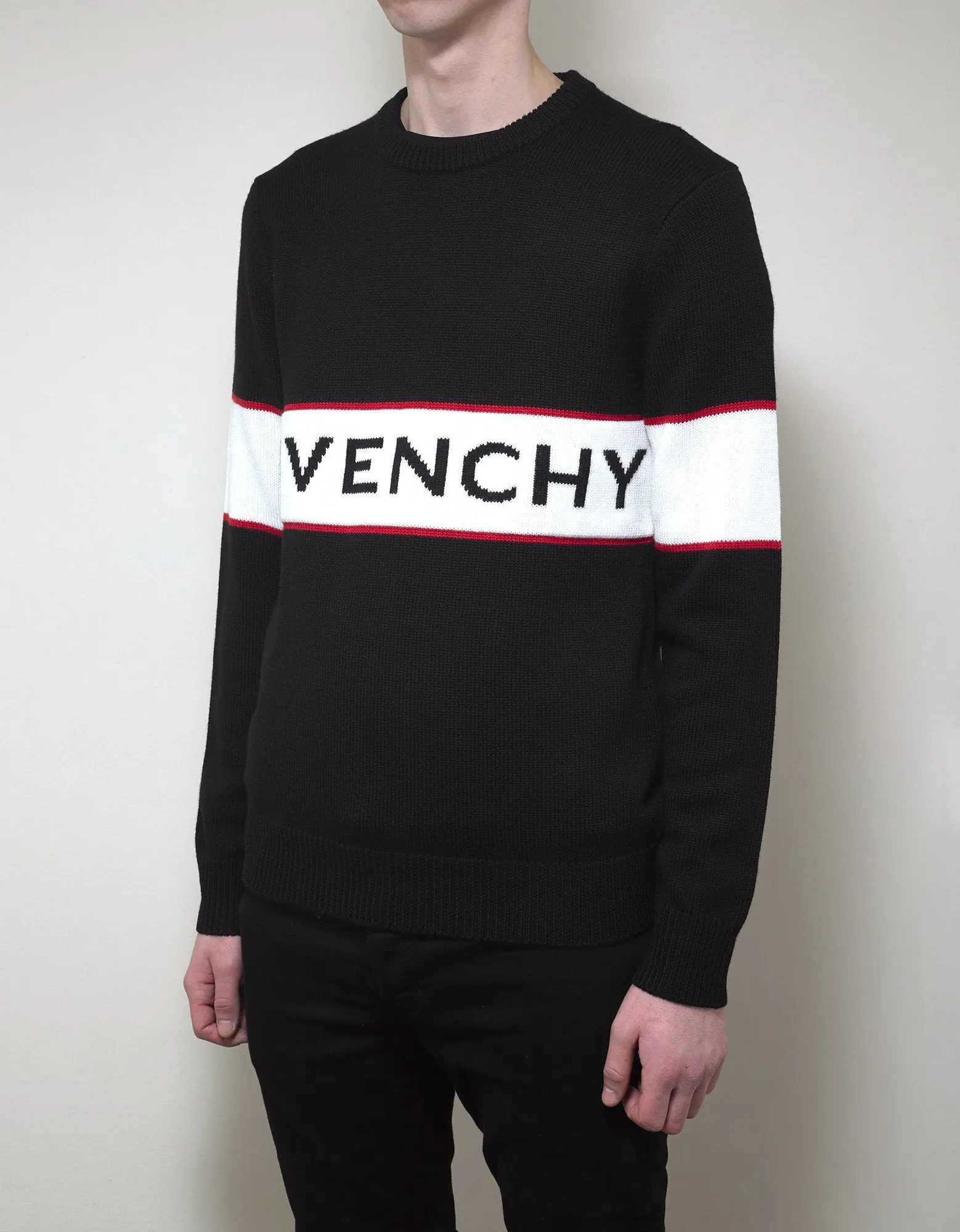 Black Logo Panel Thick Wool Sweater