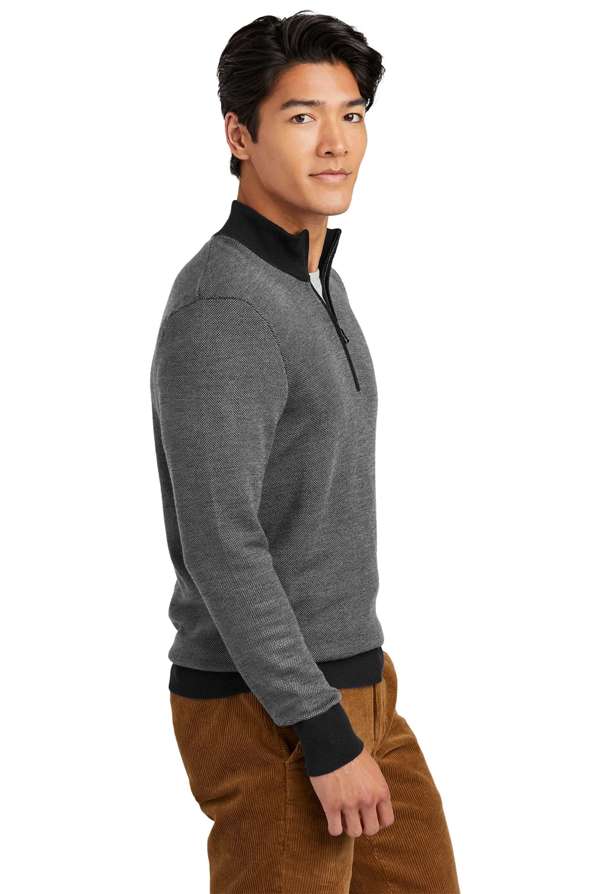 Brooks Brothers Washable Merino Birdseye Custom 1/4-Zip Sweaters, Deep Black/ Shadow Grey