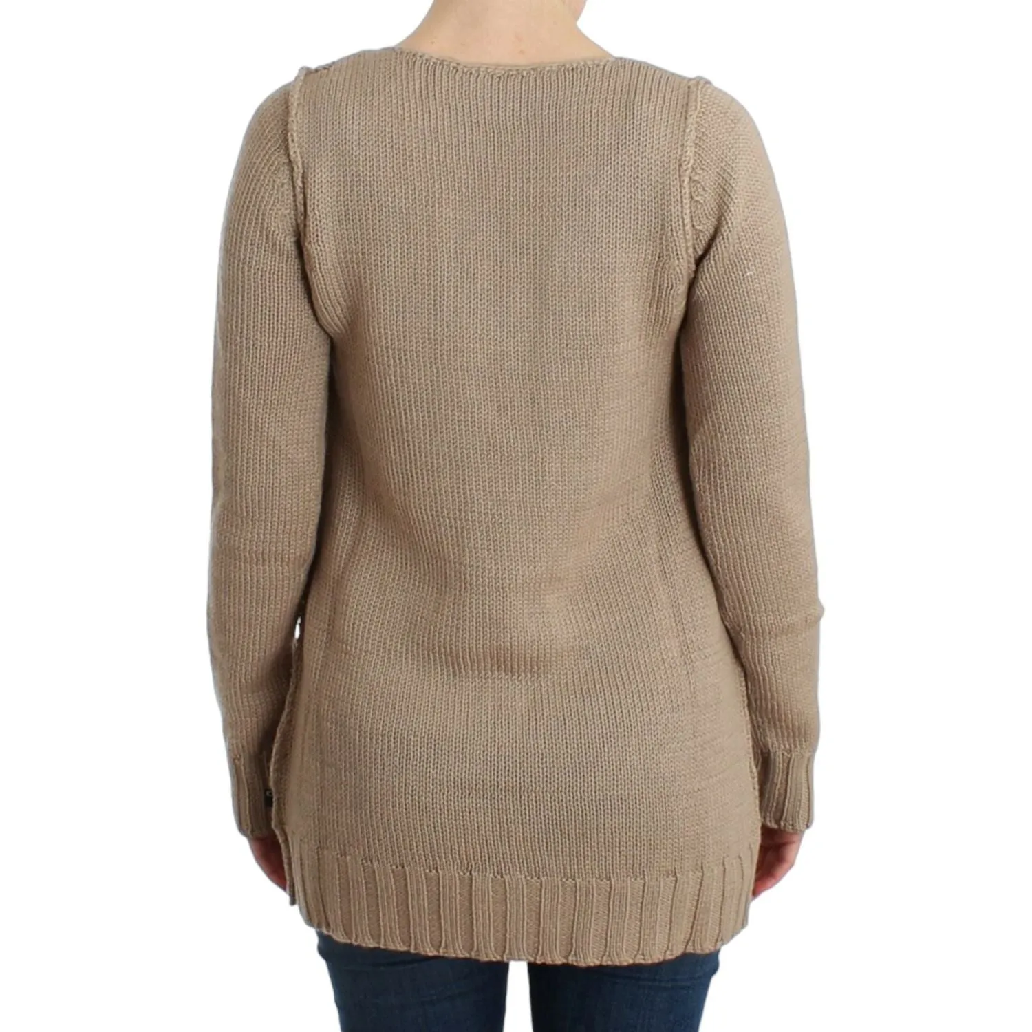 Cavalli Elegant Beige Knitted Crew Neck Sweater