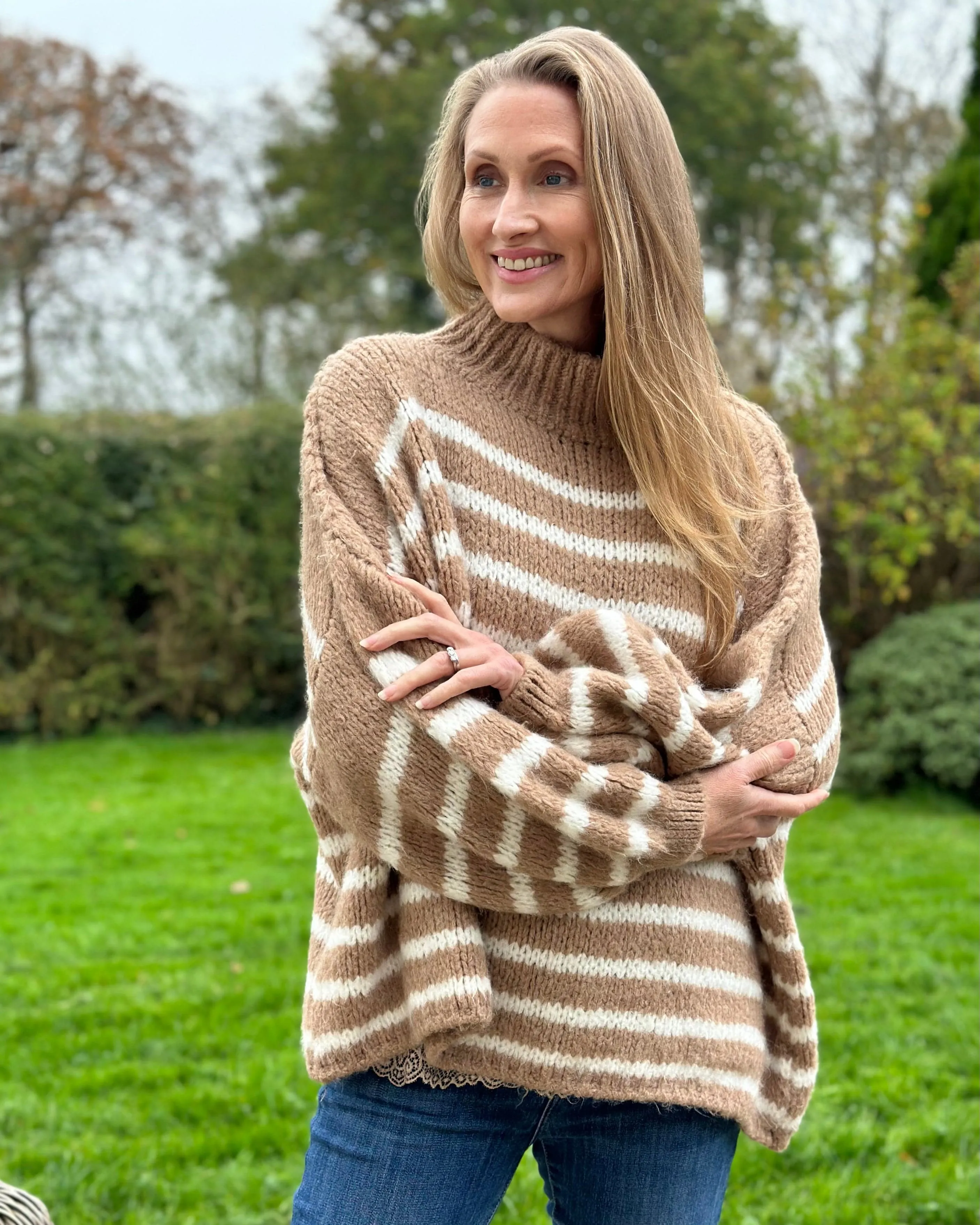 Chunky Knit Striped Jumper - Caramel