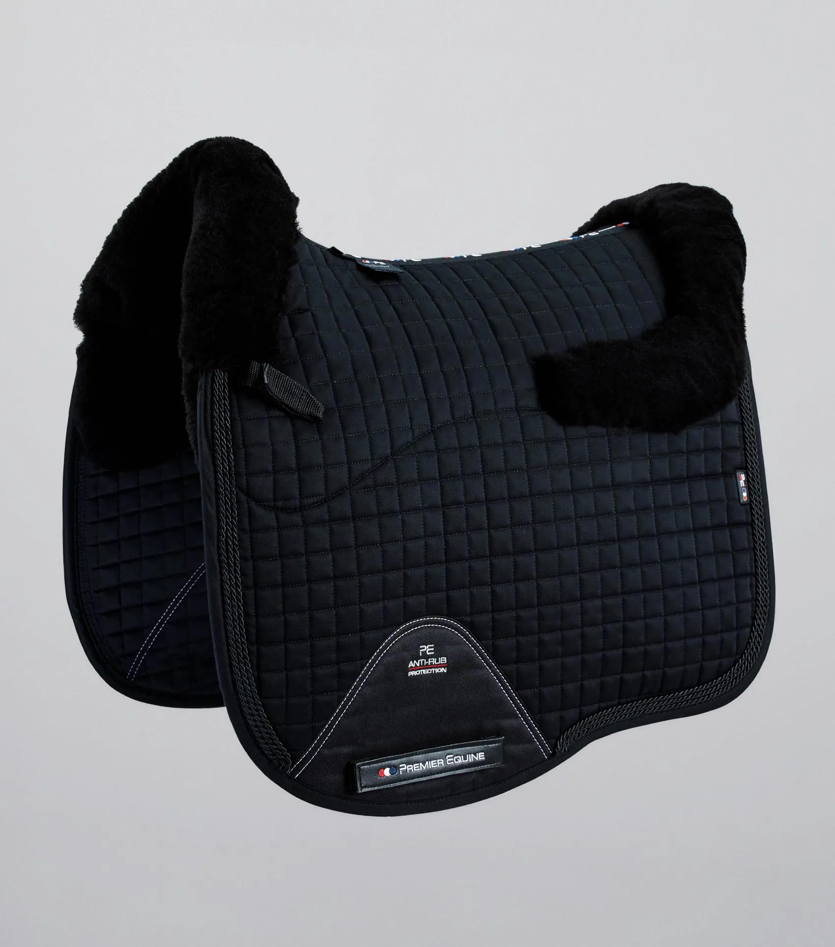 Close Contact Merino Wool European Saddle Pad - Dressage Square Black/Black Wool