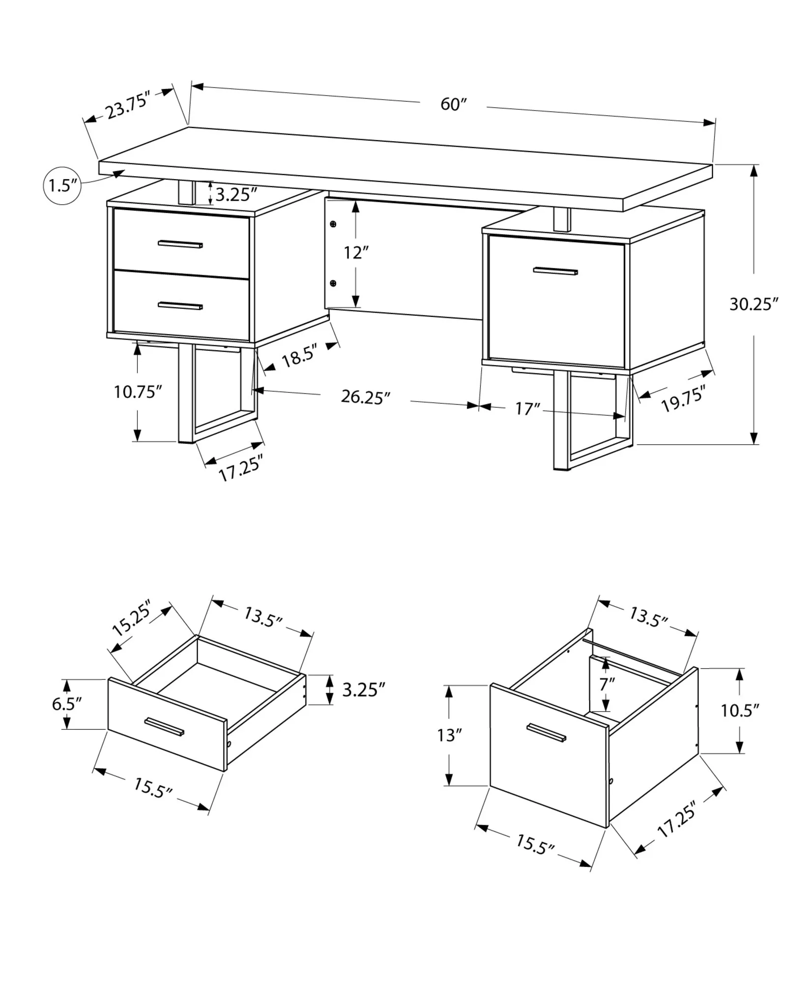 Computer Desk - 60"L / Brown Reclaimed Wood / Black Metal