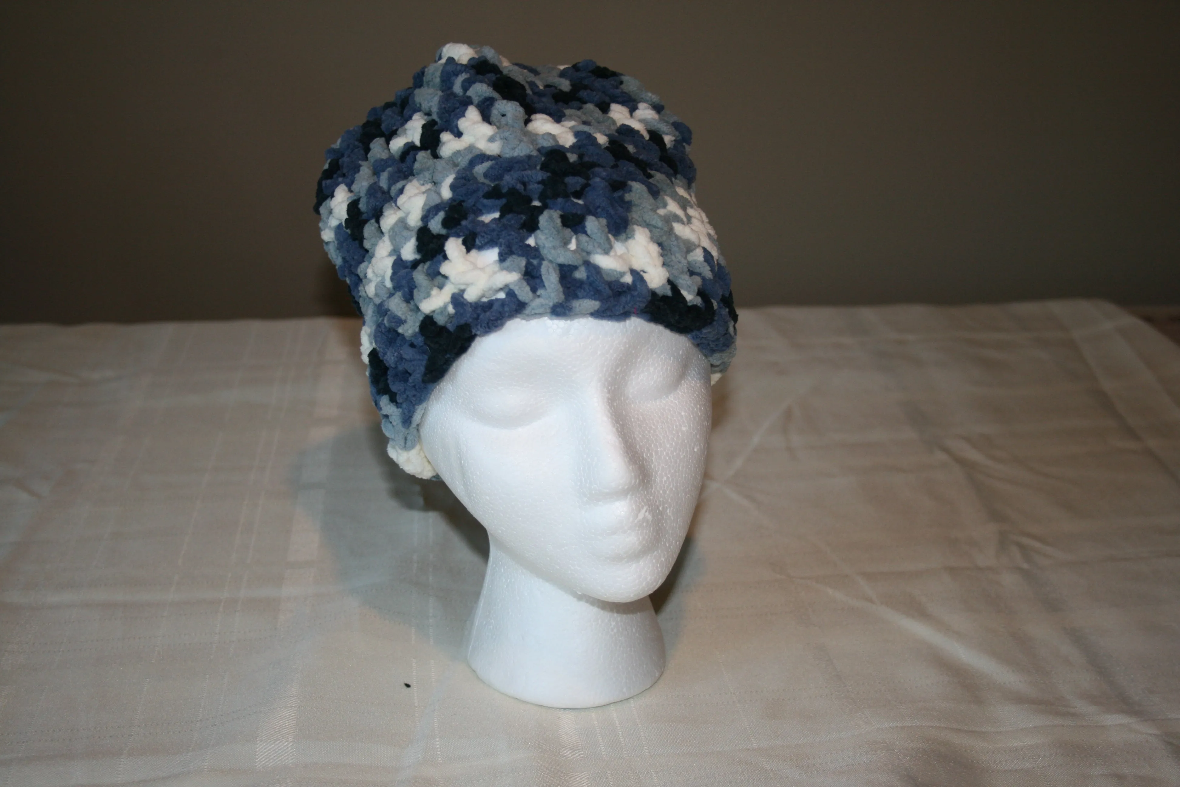 Crochet Hat in Blues and White and Extra Soft