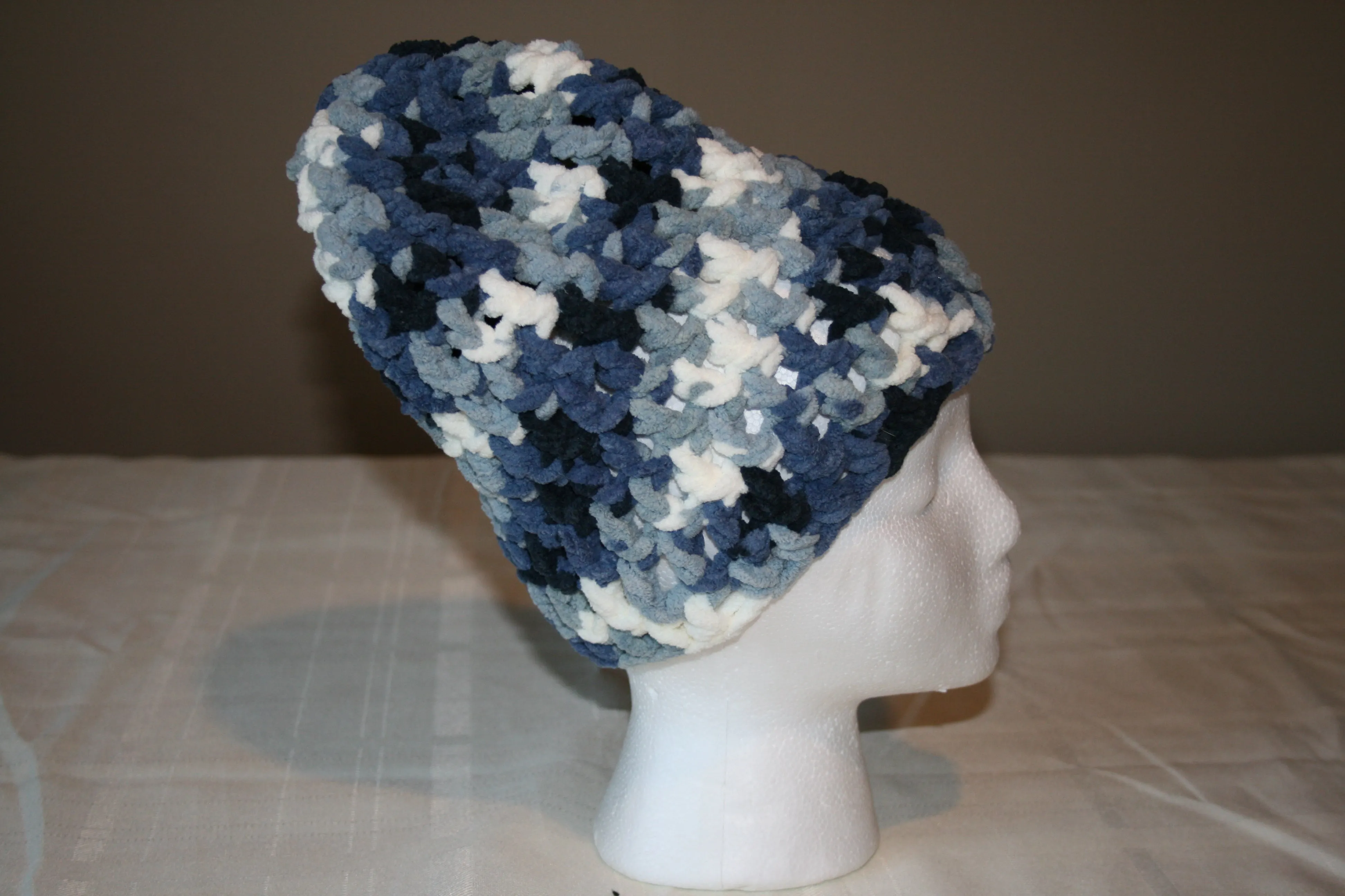 Crochet Hat in Blues and White and Extra Soft