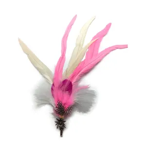 Deluxe German themed Hat Pin with Pink & White Feathers