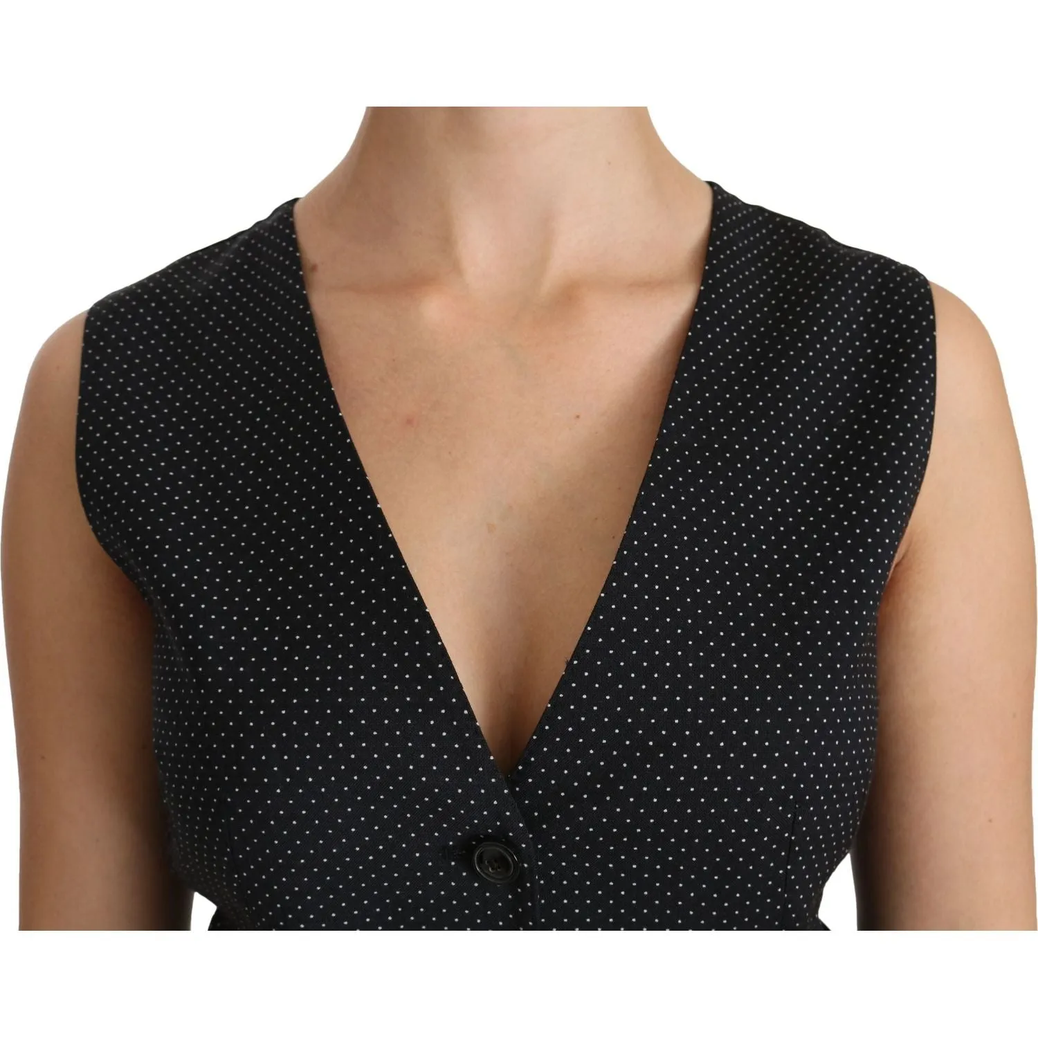 Dolce & Gabbana Chic Black Dotted Wool Blend Sleeveless Vest