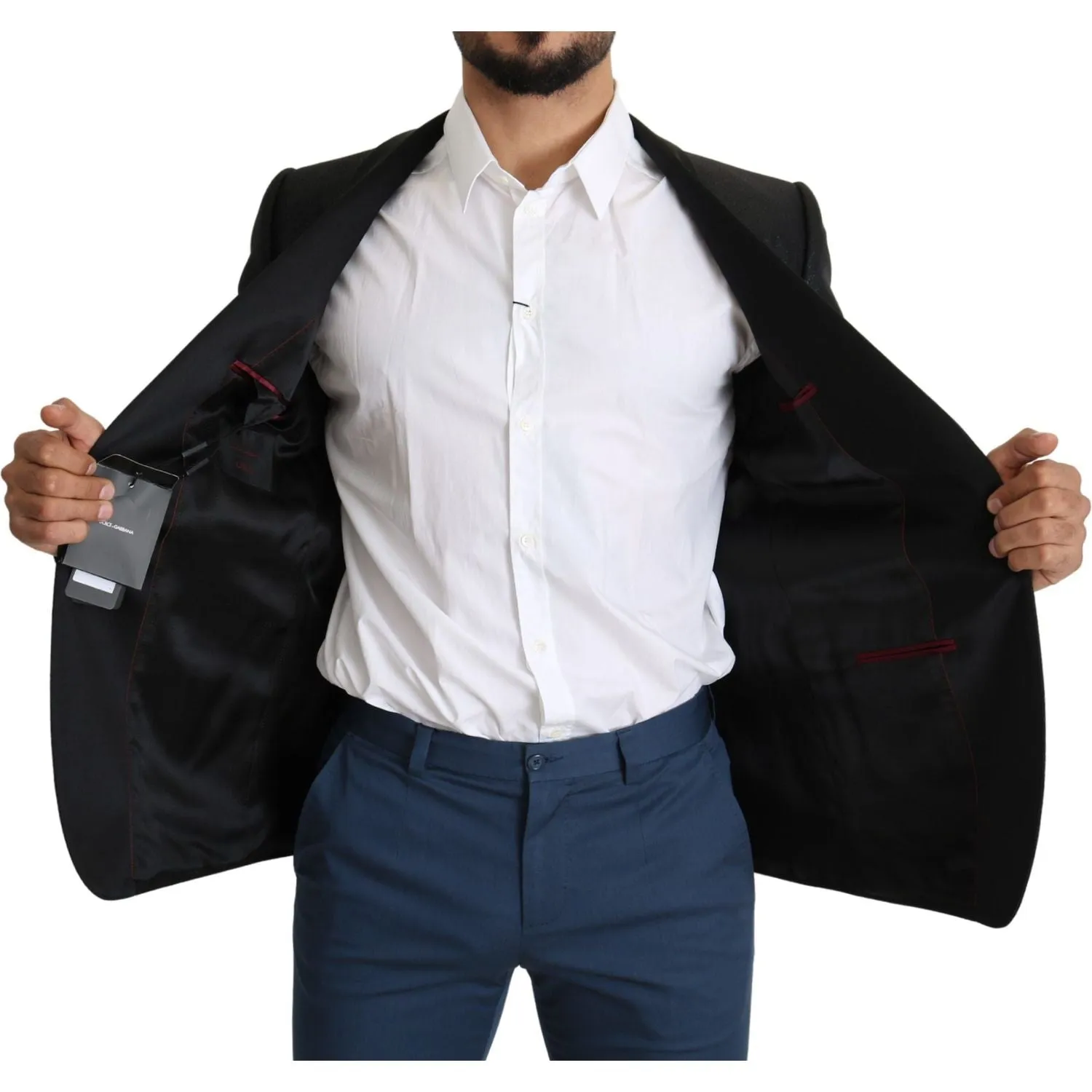 Dolce & Gabbana Elegant Black Jacquard Slim Fit Blazer