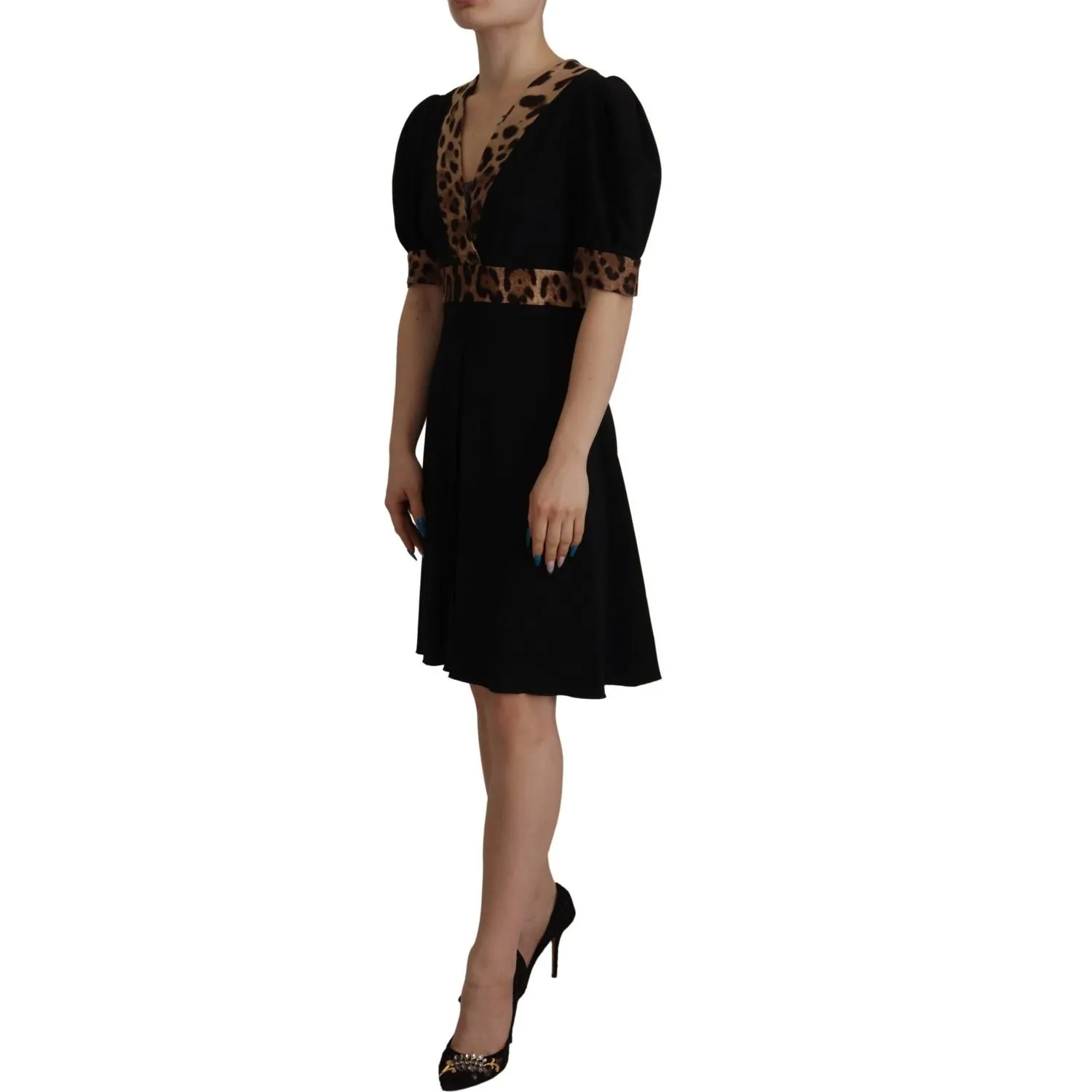 Dolce & Gabbana Elegant Black V-Neck A-Line Dress