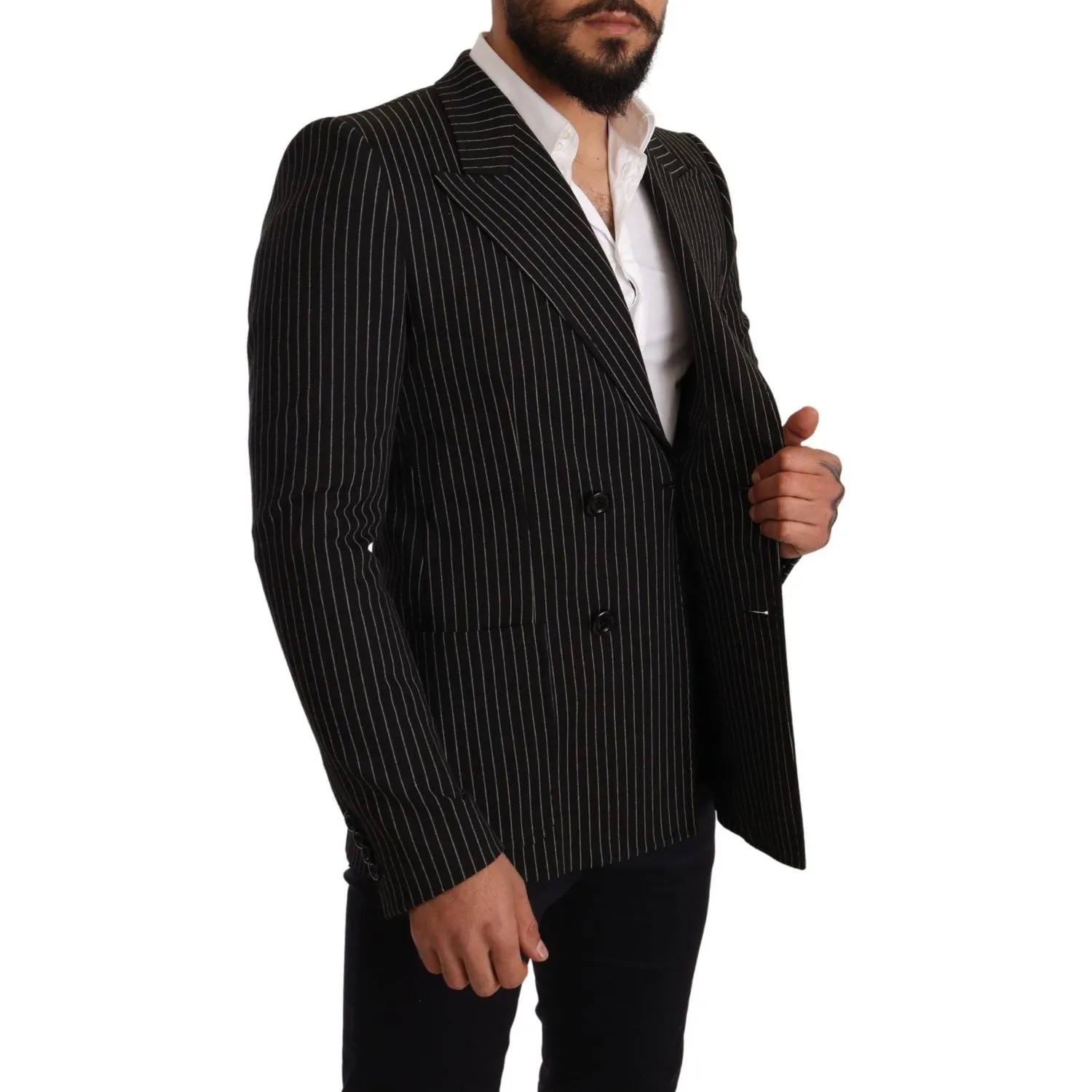 Dolce & Gabbana Elegant Striped Wool Blazer with Silk Lining