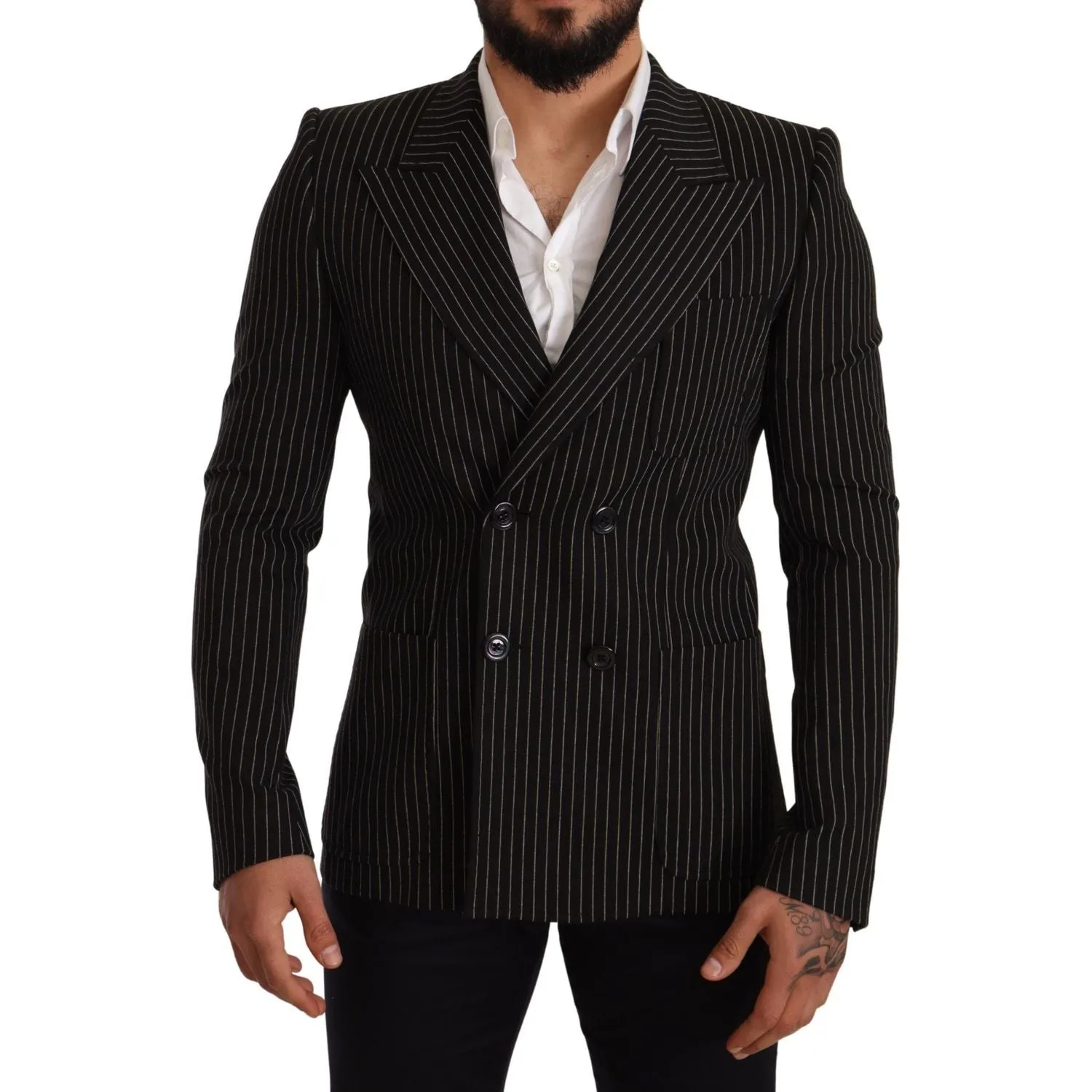 Dolce & Gabbana Elegant Striped Wool Blazer with Silk Lining