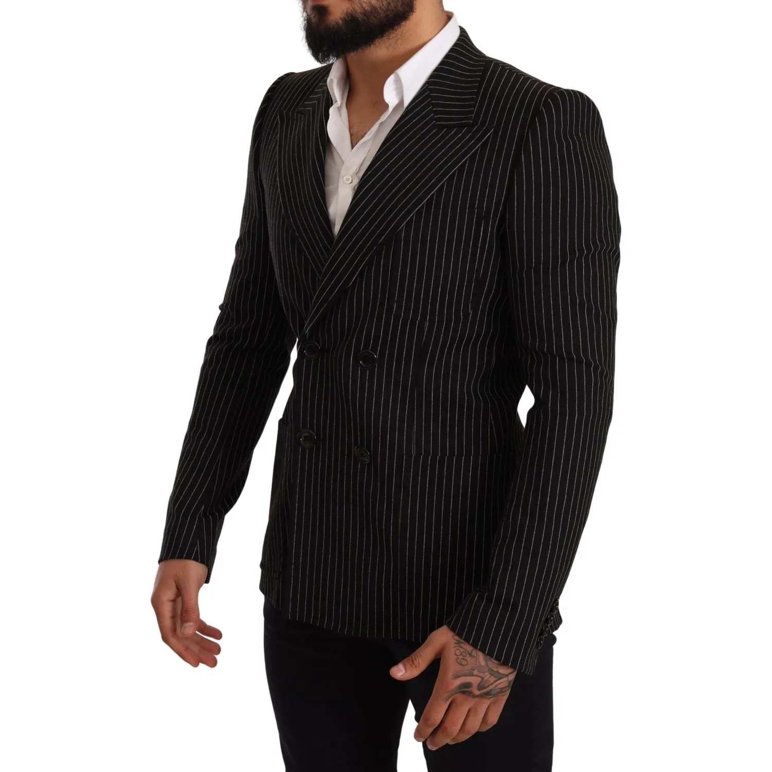 Dolce & Gabbana Elegant Striped Wool Blazer with Silk Lining