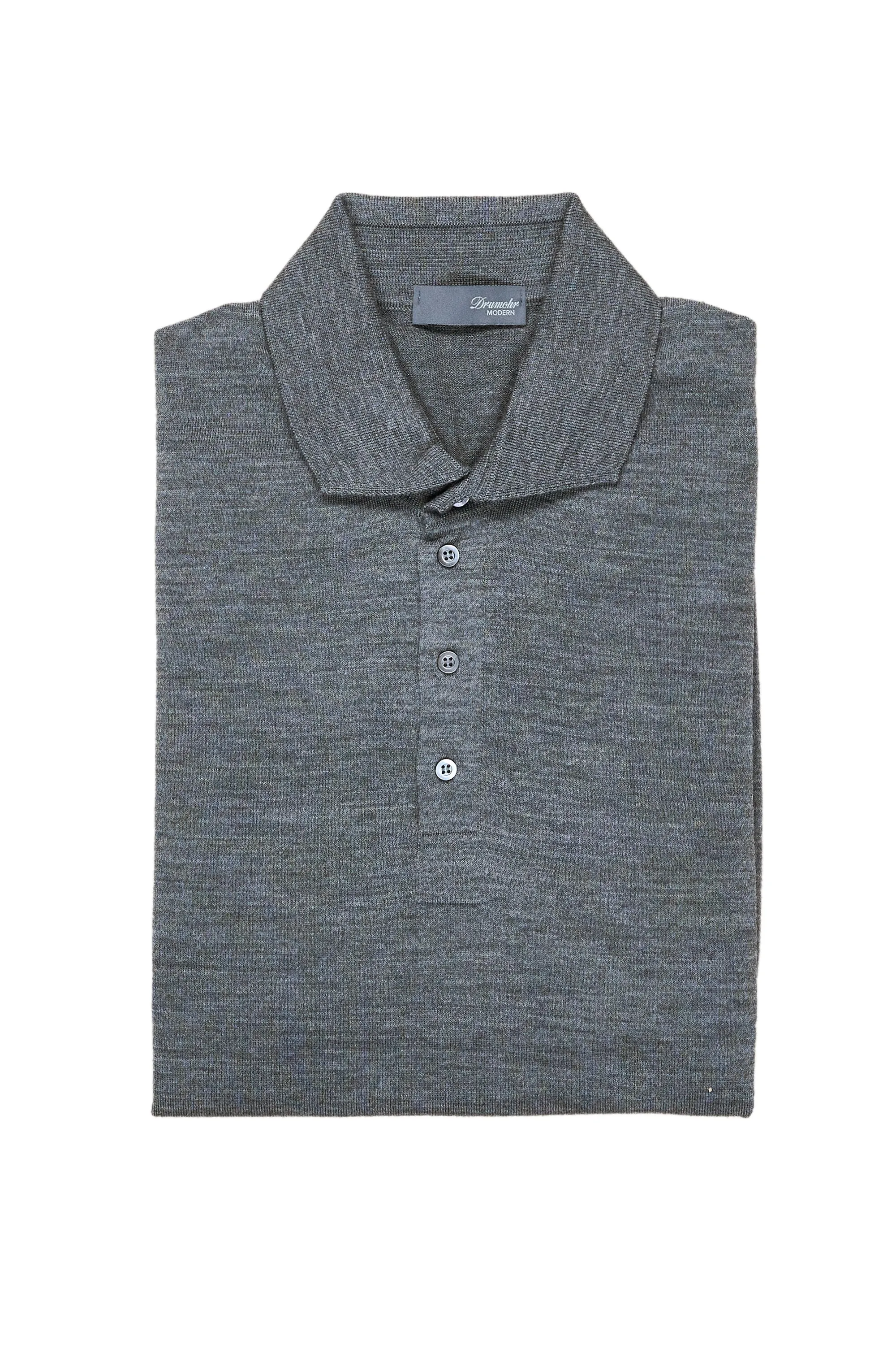 Drumohr Antracite Extra Fine Merino Wool Knitted Polo