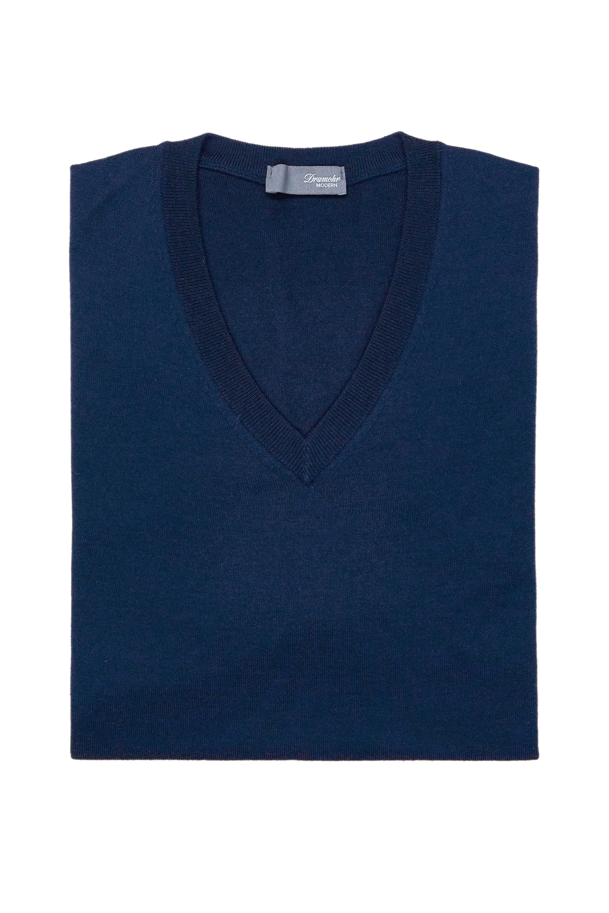 Drumohr Blue Navy Extra Fine Merino Wool V-neck Sweater