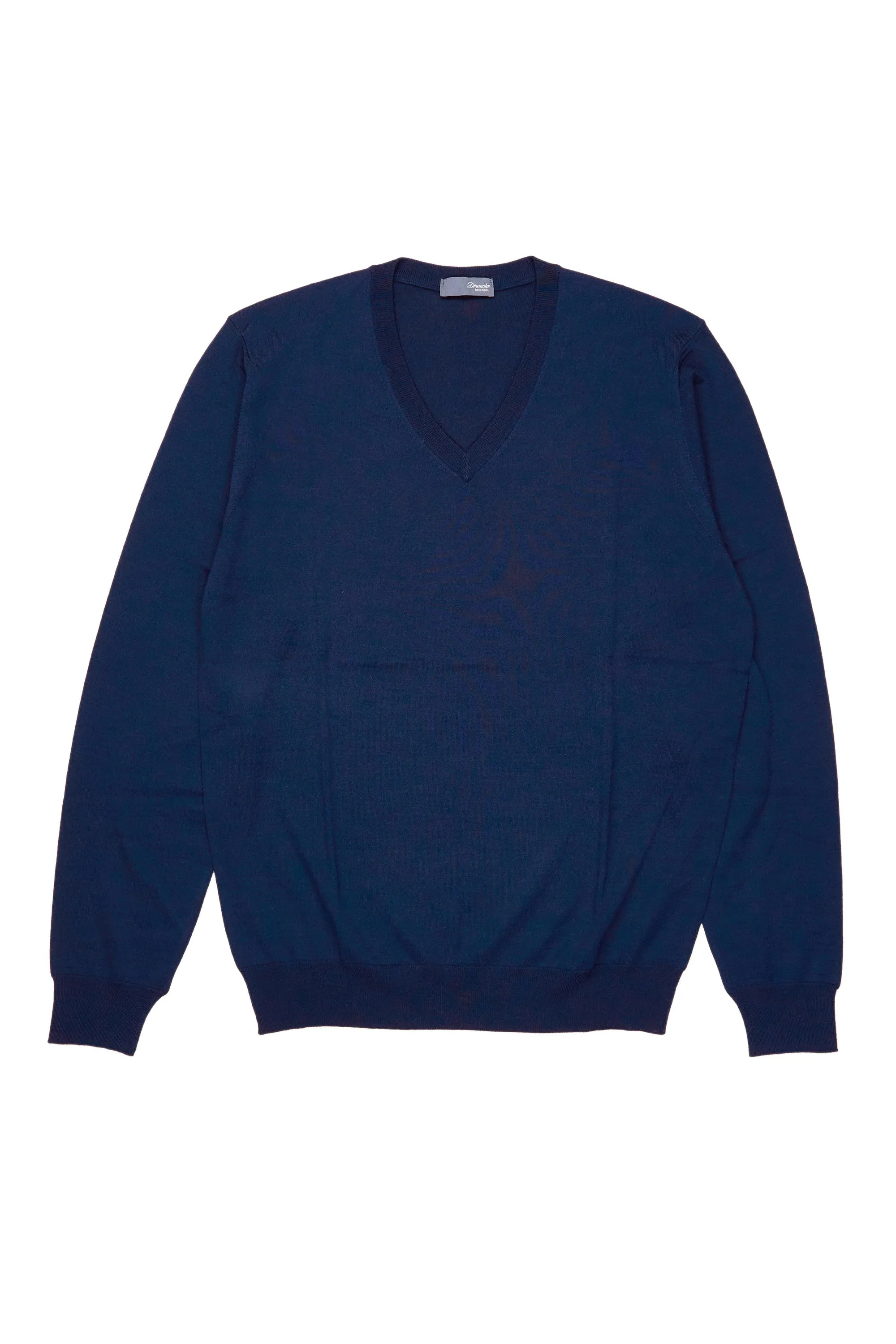 Drumohr Blue Navy Extra Fine Merino Wool V-neck Sweater