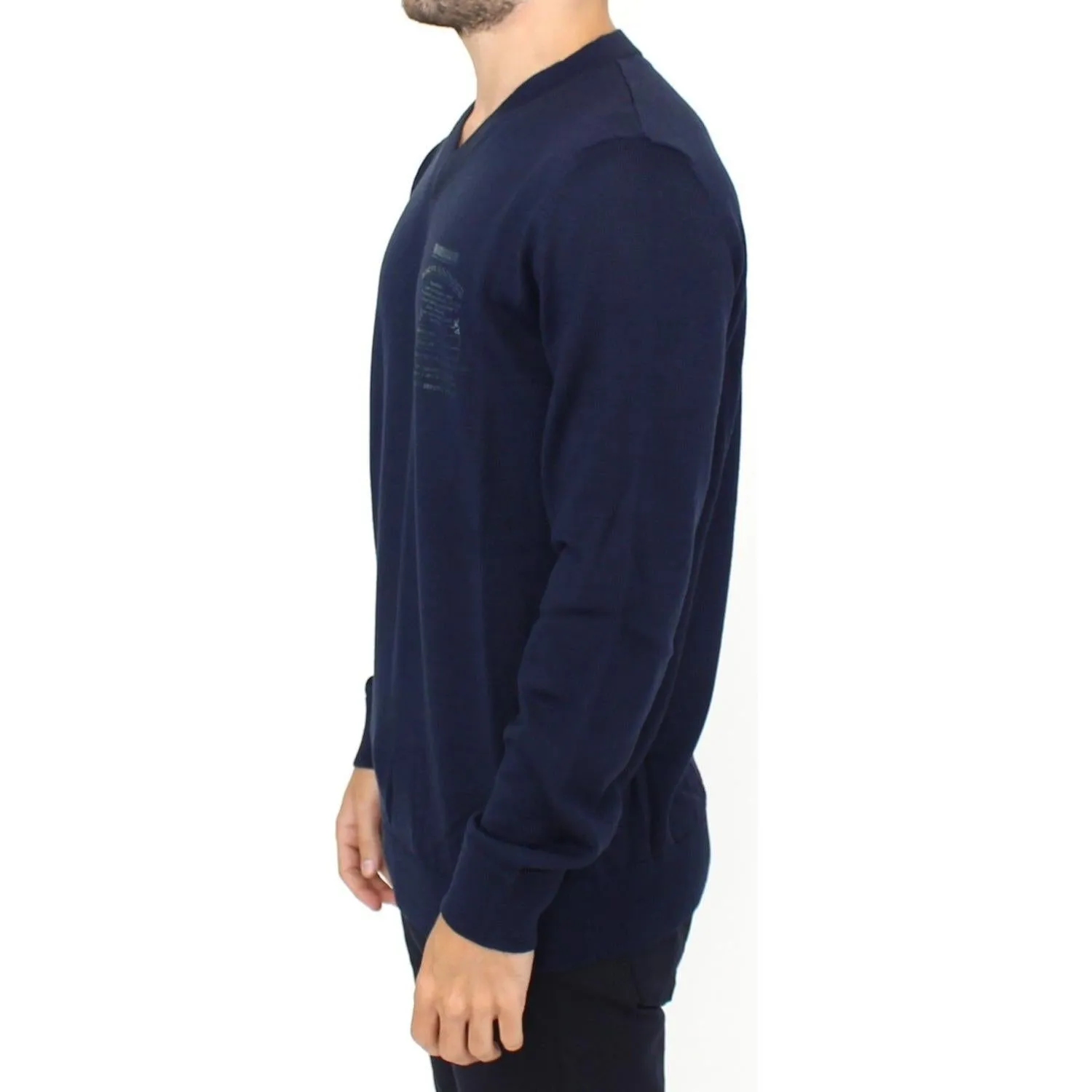 Ermanno Scervino Elegant Blue V-Neck Wool Blend Pullover