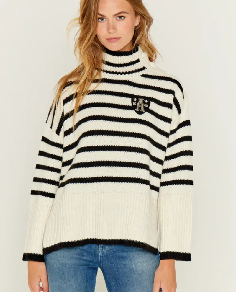 Five Black Ecru Stripe Knit