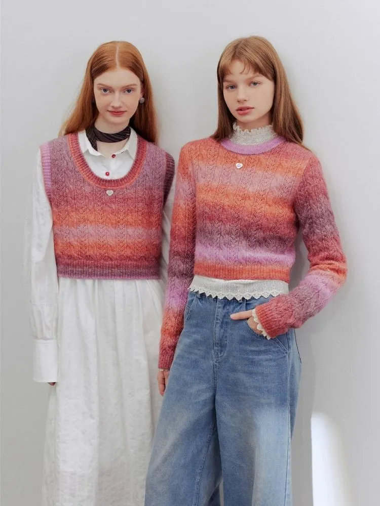 Gradient round neck knit sweater【s0000006188】