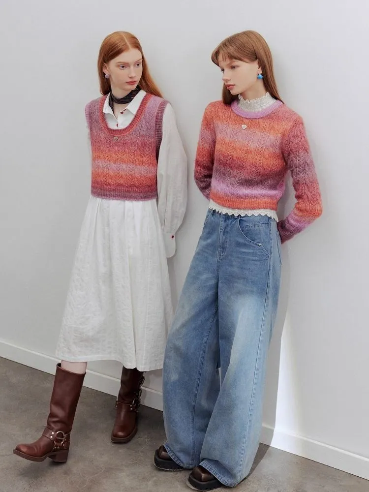 Gradient round neck knit sweater【s0000006188】