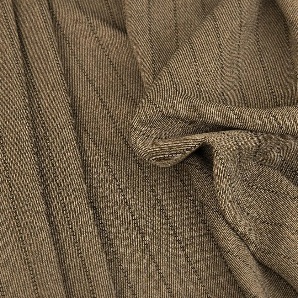 Khaki Beige Striped Wool Twill 105