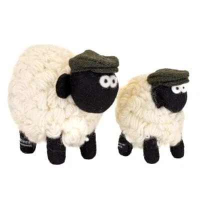 Knitted Sheep Collectable with Green Tweed Cap