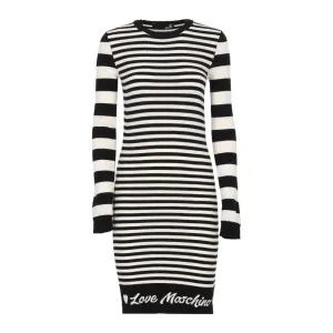 Love Moschino Elegant Striped Knit Dress with Long Sleeves