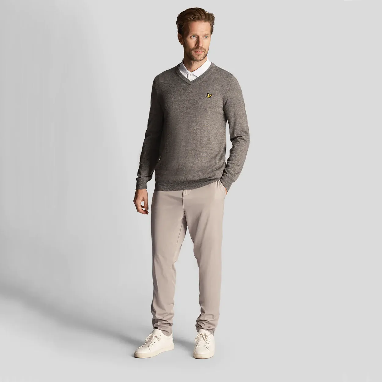 Lyle & Scott Golf Merino Blend V Neck Pullover - Mid Grey Marl