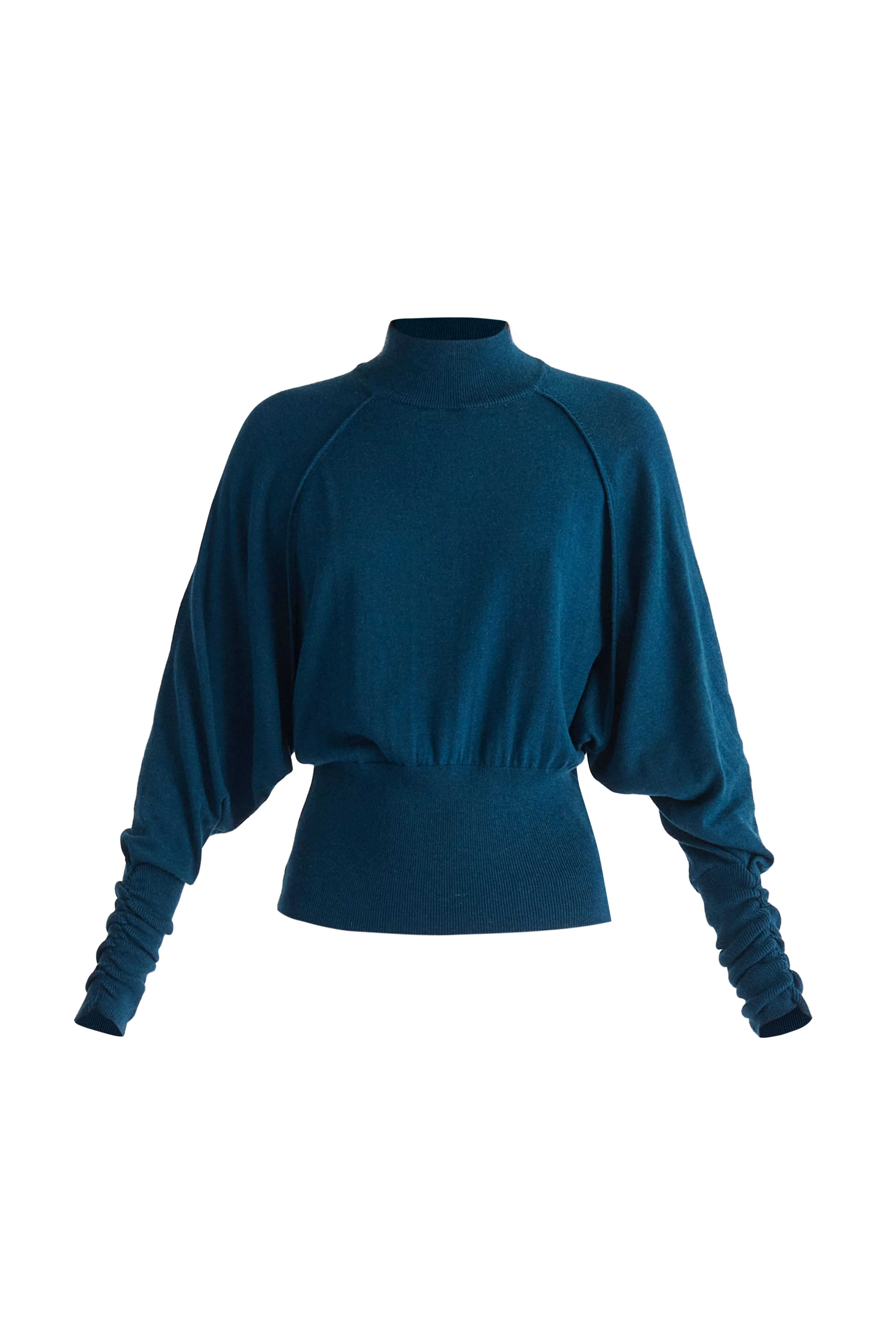 Mock Neck Batwing Jumper with Ruched Cuffs