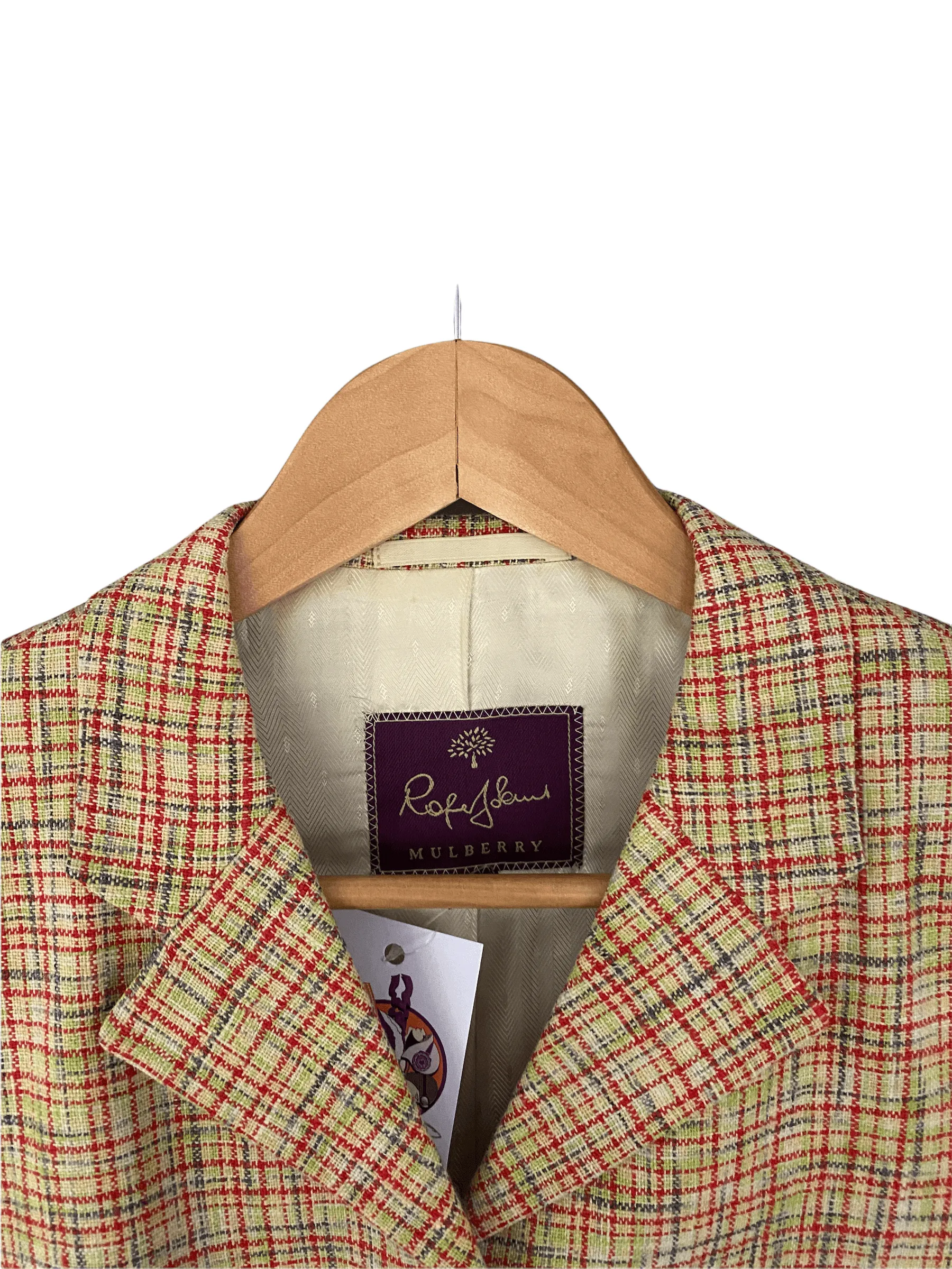 Mulberry Roger Saul Label Wool and Linen Mix Jacket Red Check UL SIze 8