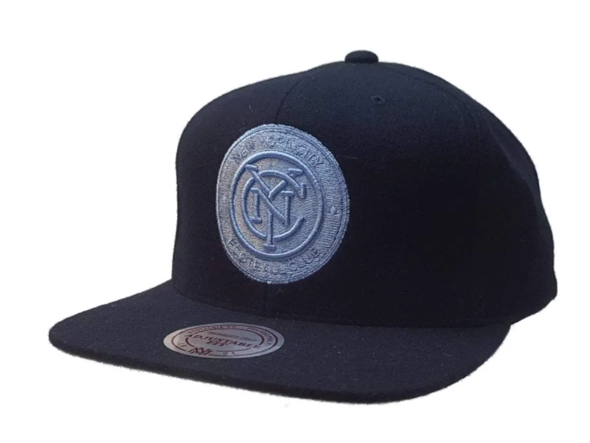 New York City FC Mitchell & Ness Navy Tri-Blend Flat Bill Snapback Hat Cap