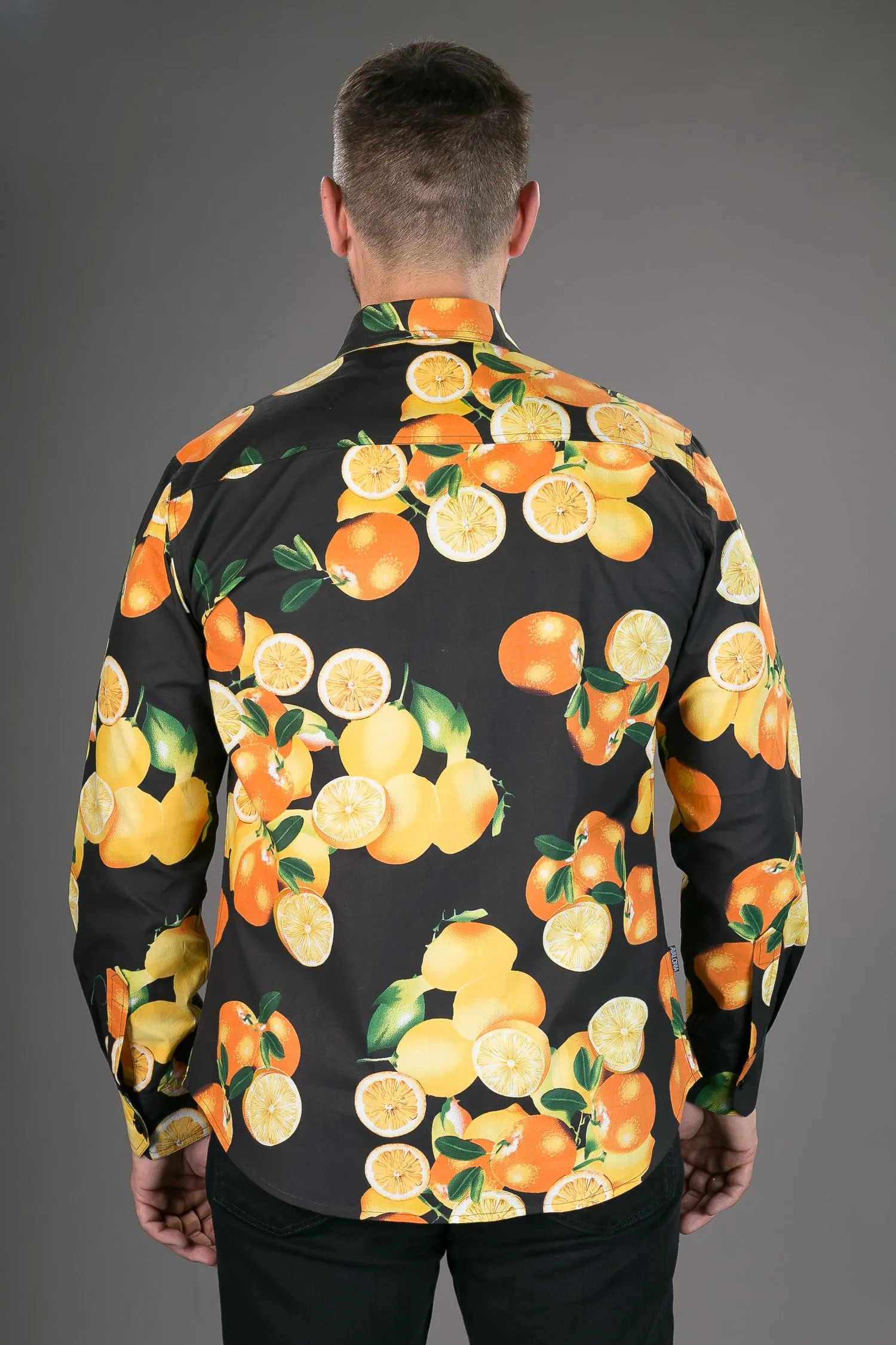 Oranges Black Print Cotton Slim Fit Mens Shirt Long Sleeve