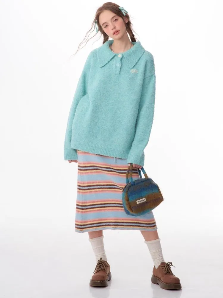 Polo neck top knitted sweater【s0000006163】