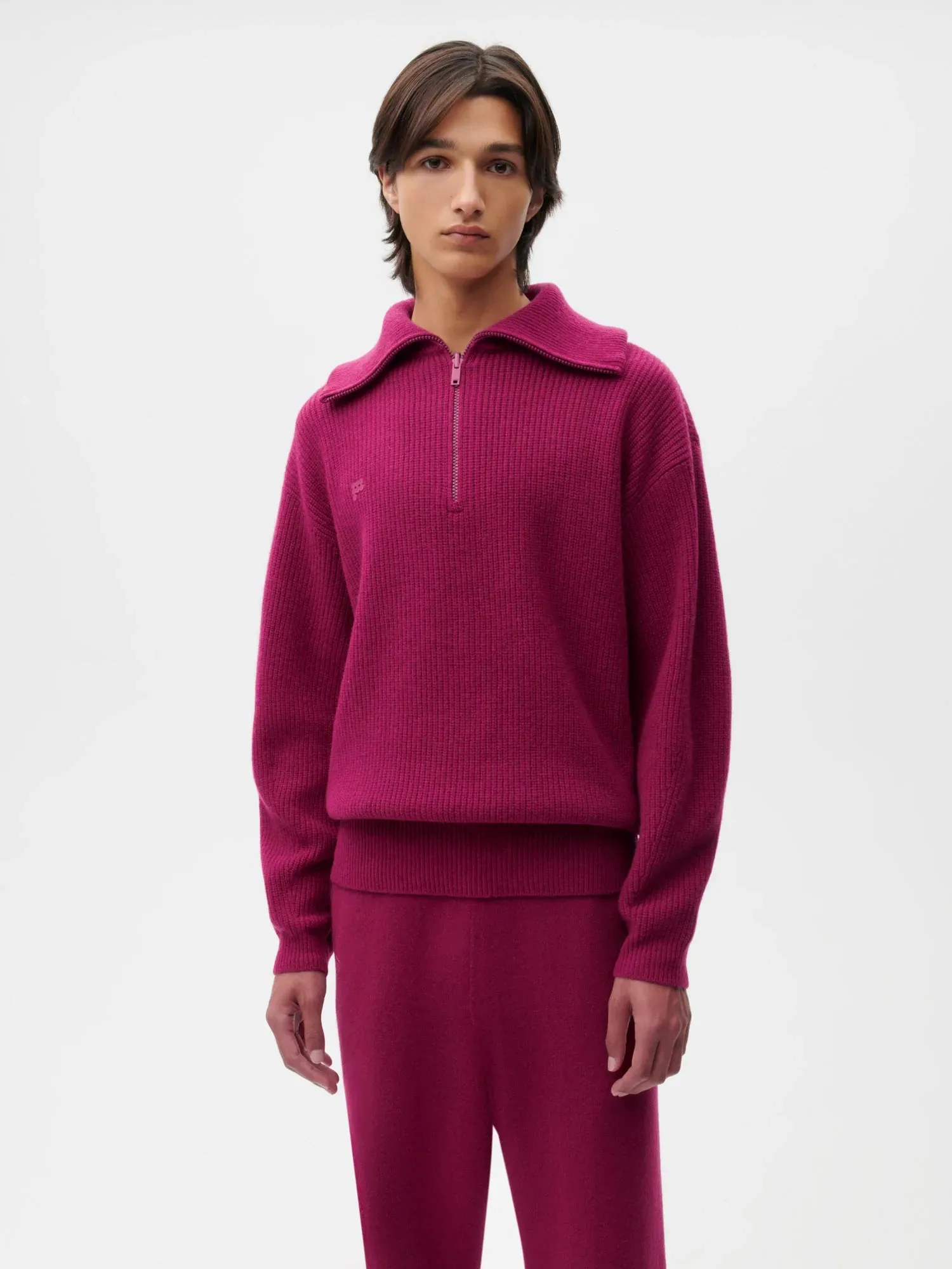 Recycled Cashmere Half Zip Sweater—plum purple