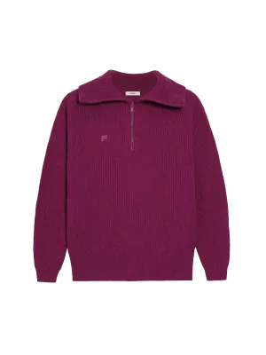 Recycled Cashmere Half Zip Sweater—plum purple