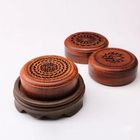 Round Wooden Incense Stick Holder - Incense burner - Traditional Chinese Mandala Décor - Burner Box - Ash Catcher - Boho Hippie Natural