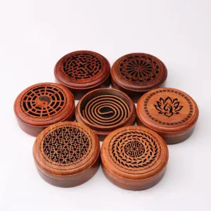 Round Wooden Incense Stick Holder - Incense burner - Traditional Chinese Mandala Décor - Burner Box - Ash Catcher - Boho Hippie Natural