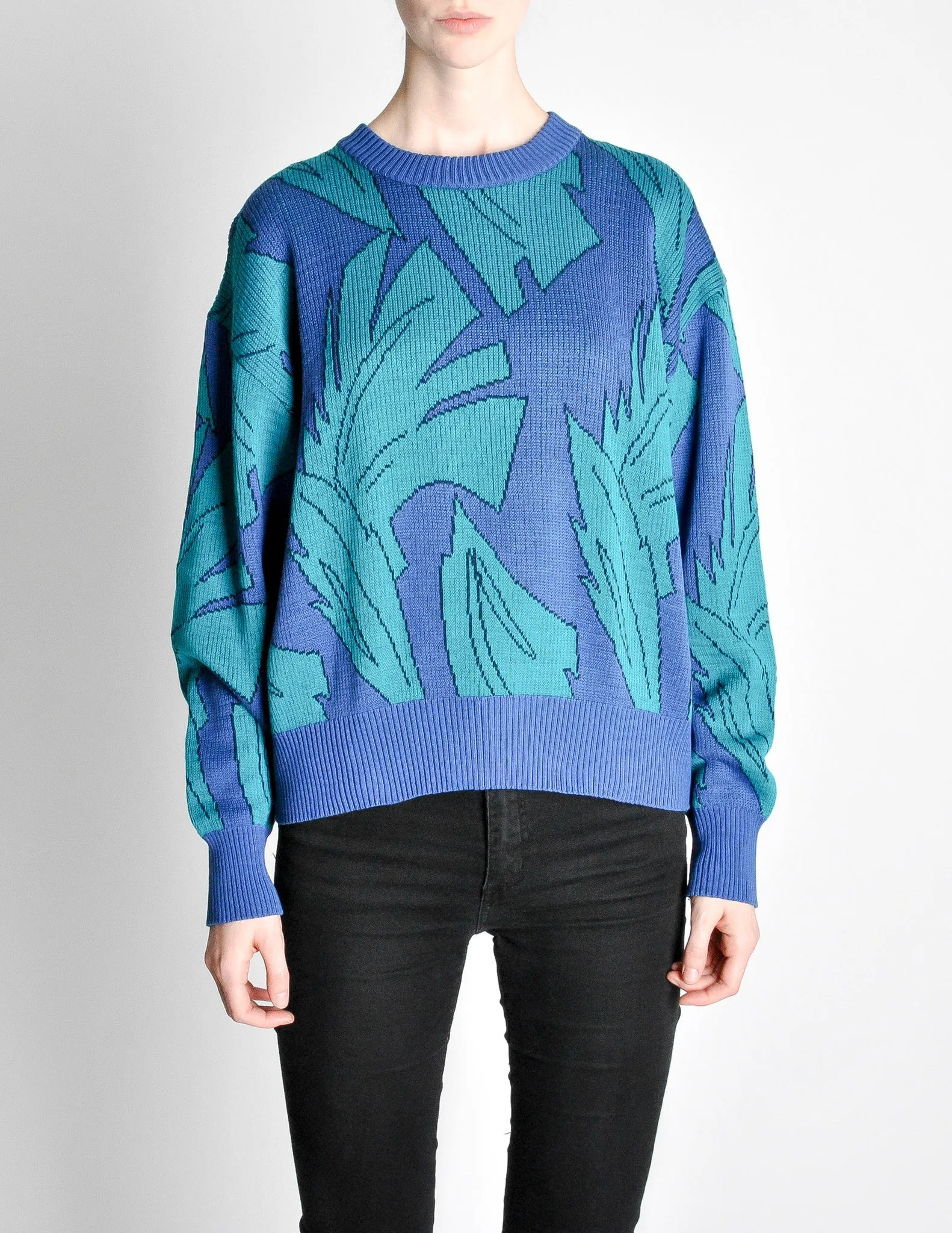 Saint Laurent Rive Gauche Vintage Leaf Print Knit Sweater