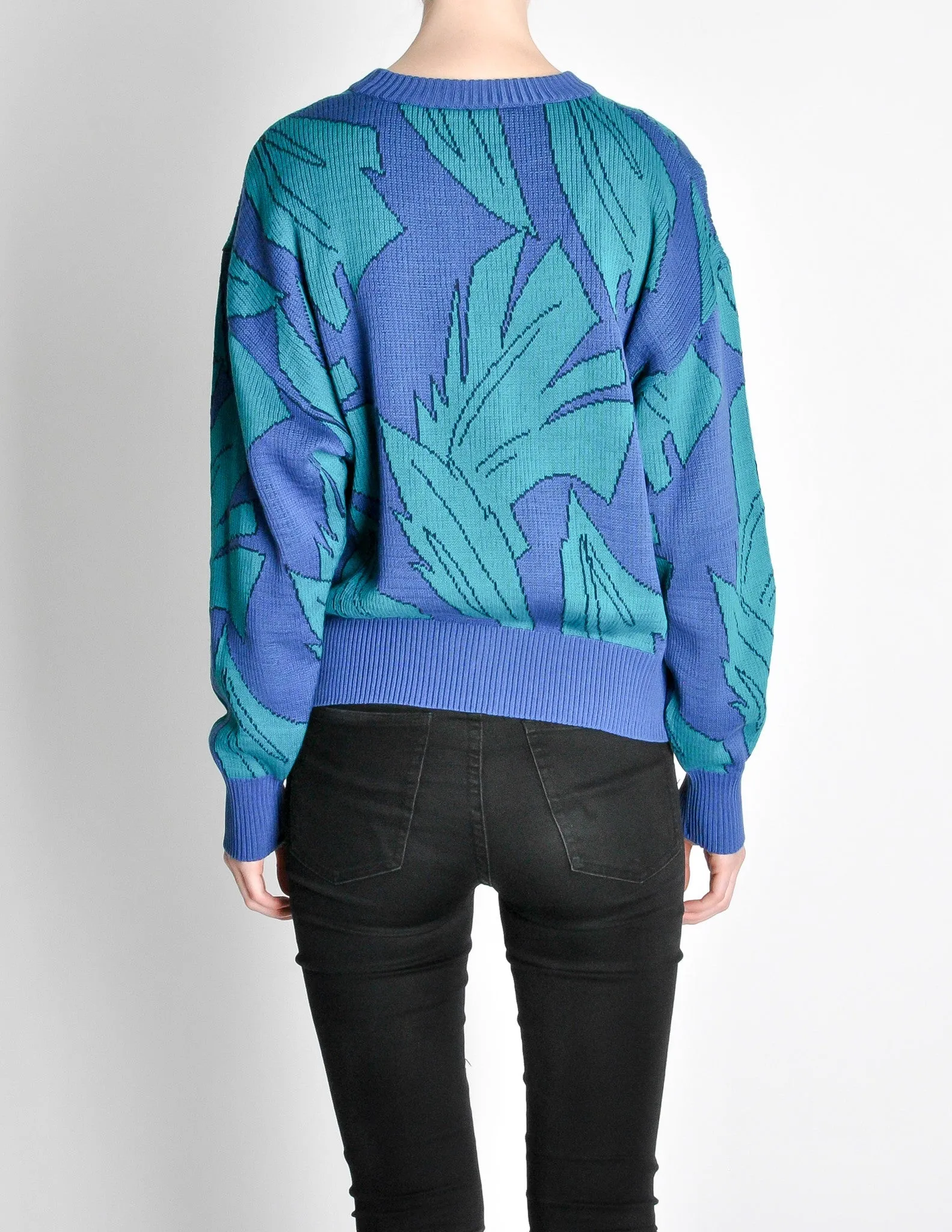 Saint Laurent Rive Gauche Vintage Leaf Print Knit Sweater