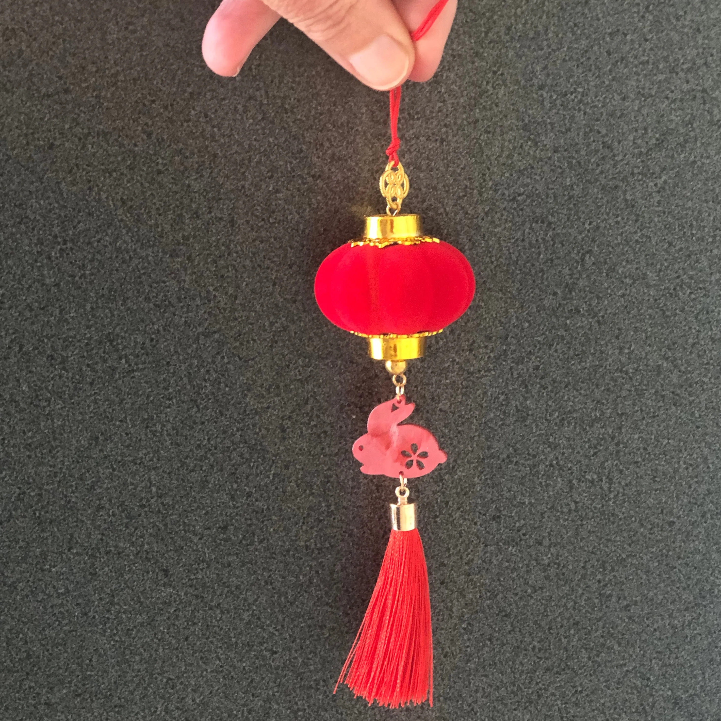 SALE - Hanging mini red lantern and rabbit decoration